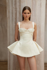 Michèle White Furry Leather Panel Mini Dress