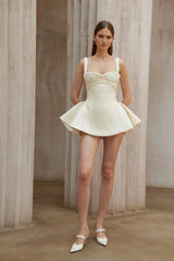 Michèle White Furry Leather Panel Mini Dress