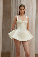 Michèle White Furry Leather Panel Mini Dress