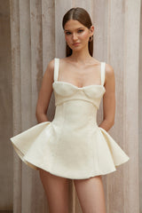 Michèle White Furry Leather Panel Mini Dress