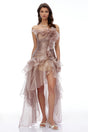 Michelle Dusty Rose Ruffled Mini Dress with Asymmetrical Hem