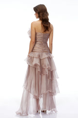 Michelle Dusty Rose Ruffled Mini Dress with Asymmetrical Hem