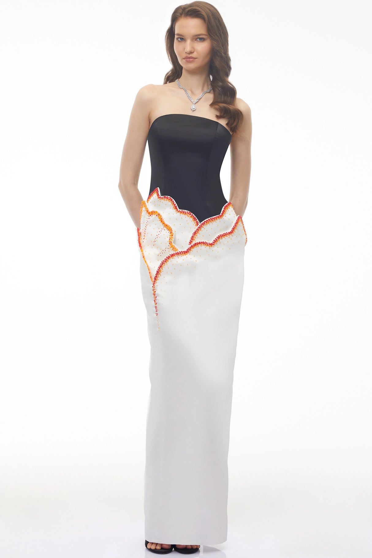 Mieke White Color Block 3D Petal Maxi Dress