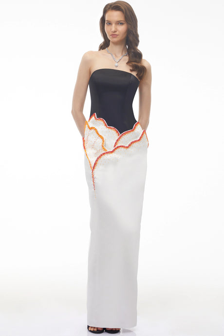 Mieke White Color Block 3D Petal Maxi Dress