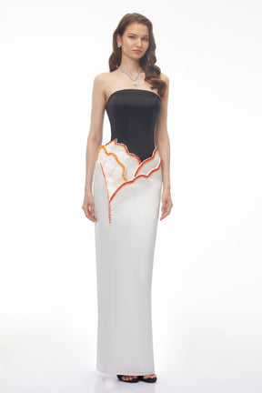 Mieke White Color Block 3D Petal Maxi Dress