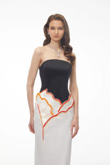 Mieke White Color Block 3D Petal Maxi Dress
