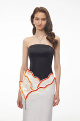 Mieke White Color Block 3D Petal Maxi Dress
