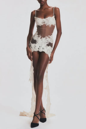 Mieke White SemiSheer Lace Maxi Dress