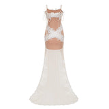 Mieke White SemiSheer Lace Maxi Dress