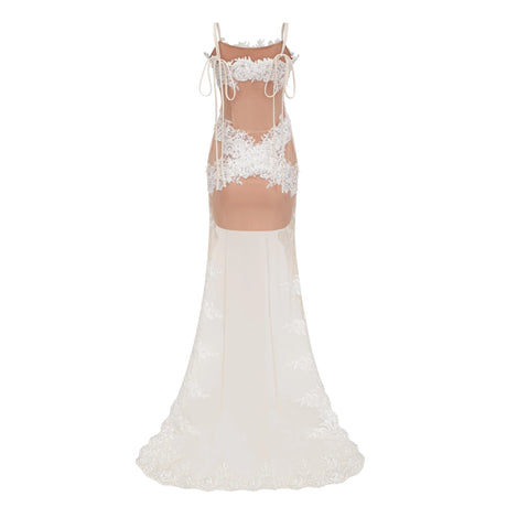 Mieke White SemiSheer Lace Maxi Dress
