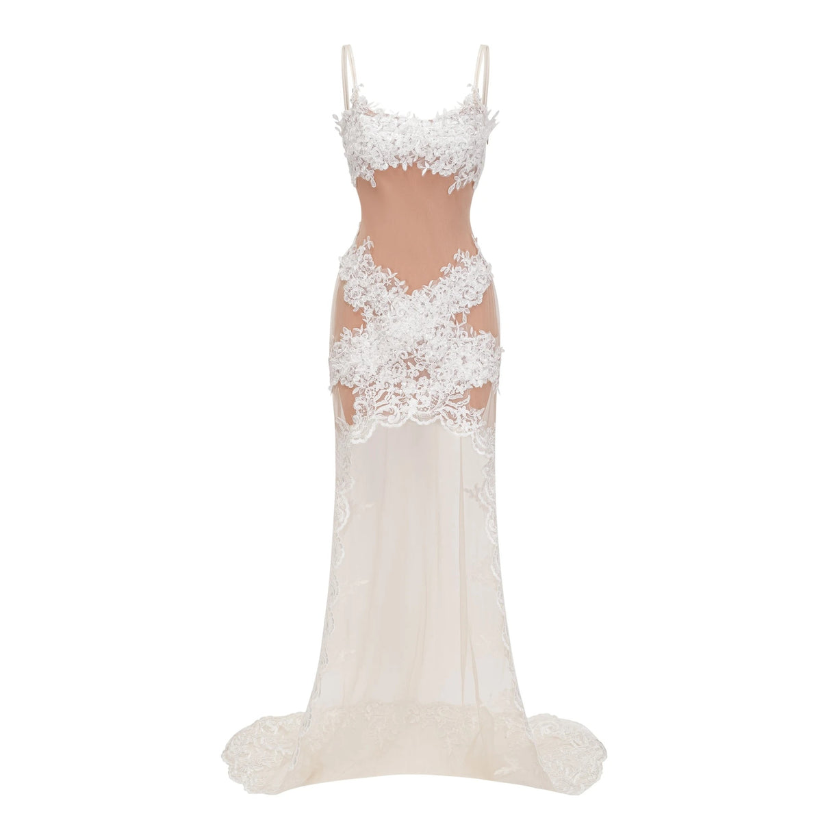 Mieke White SemiSheer Lace Maxi Dress