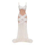 Mieke White SemiSheer Lace Maxi Dress
