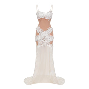 Mieke White SemiSheer Lace Maxi Dress