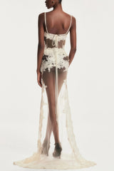 Mieke White SemiSheer Lace Maxi Dress