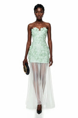 Mikaere Green Off Shoulder Maxi Dress with 3D Florals