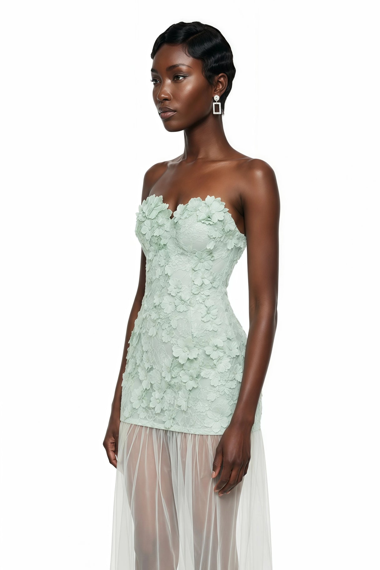 Mikaere Green Off Shoulder Maxi Dress with 3D Florals