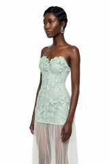 Mikaere Green Off Shoulder Maxi Dress with 3D Florals