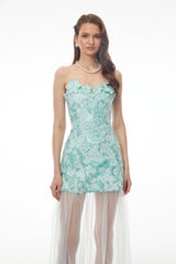 Mikaere Green Off Shoulder Maxi Dress with 3D Florals