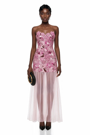 Mikaere Pink Off Shoulder Maxi Dress with 3D Florals