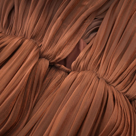 Mila Brown Pleated Satin Maxi Dress