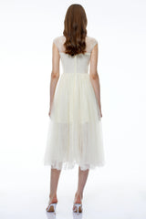 Mila Cream SemiSheer Tulle Midi Dress