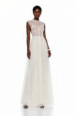 Mila Cream SemiSheer Tulle Midi Dress