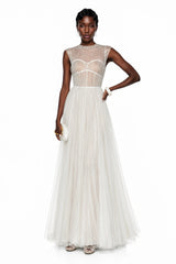 Mila Cream SemiSheer Tulle Midi Dress