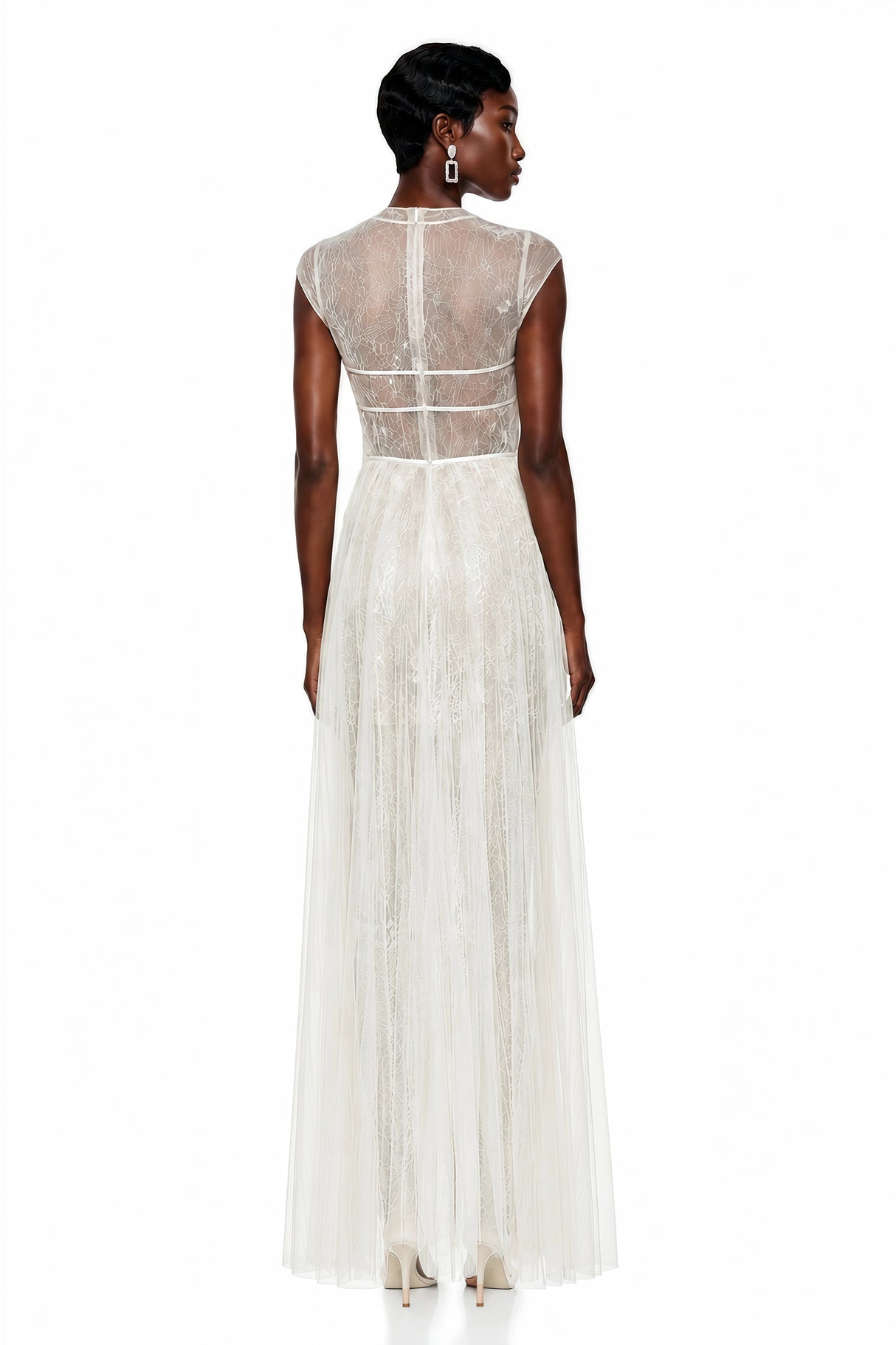 Mila Cream SemiSheer Tulle Midi Dress