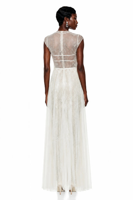 Mila Cream SemiSheer Tulle Midi Dress