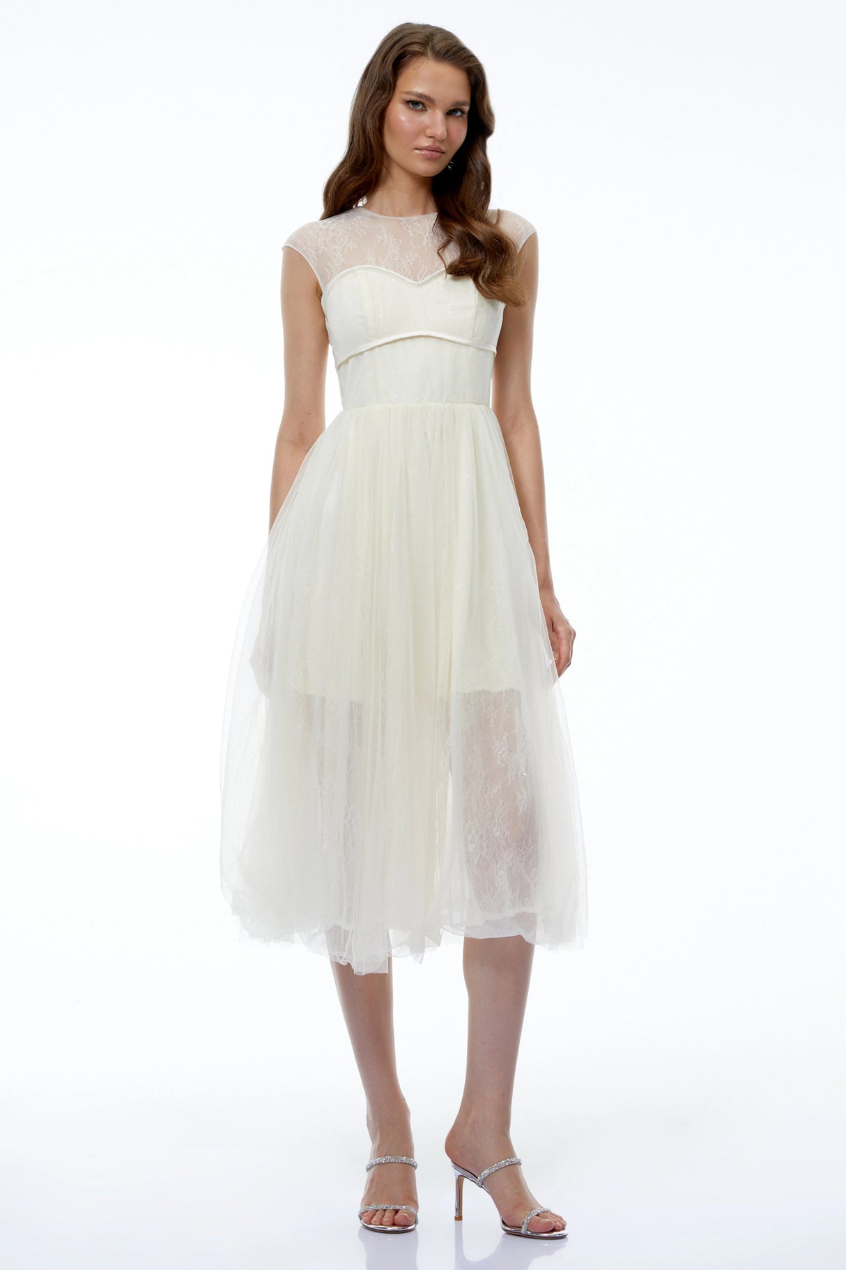 Mila Cream SemiSheer Tulle Midi Dress