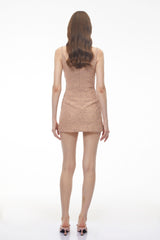 Mildred Blush Pink Square Neck Floral Lace Mini Dress