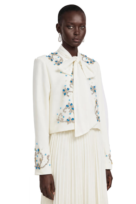 Mildred White Rhinestone Coat  Pleated Maxi Dress Set