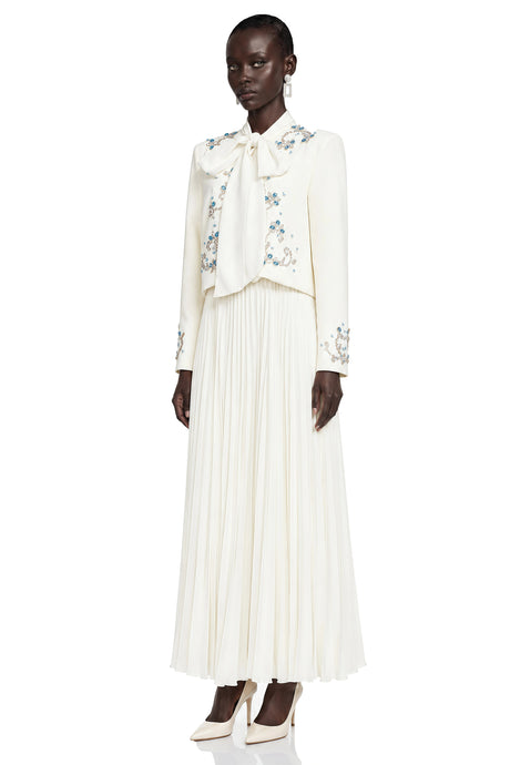Mildred White Rhinestone Coat  Pleated Maxi Dress Set