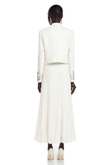 Mildred White Rhinestone Coat  Pleated Maxi Dress Set
