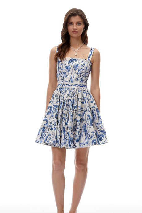 Milford Blue Floral Print Ruffled Mini Dress