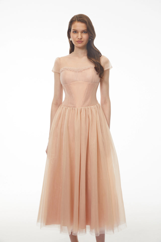 Millie Pink Ruffled Mesh Fairycore Maxi Dress