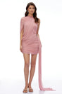 Minke Pink Asymmetrical Ruched Bodycon Mini Dress