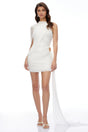 Minke White Asymmetrical Ruched Bodycon Mini Dress
