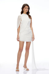 Minke White Asymmetrical Ruched Bodycon Mini Dress