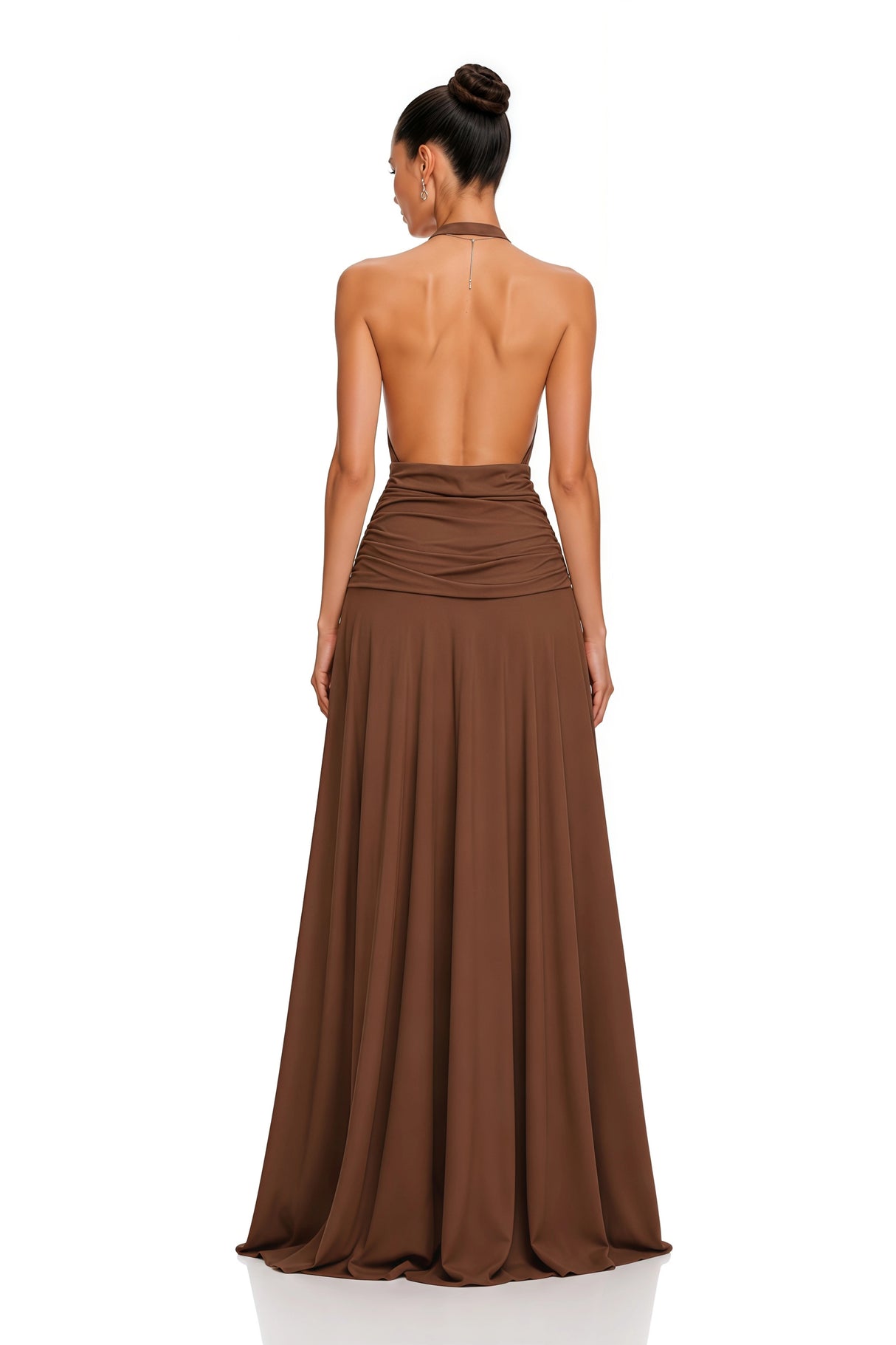 Minna Brown Halterneck Twisted Maxi Dress