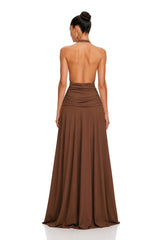Minna Brown Halterneck Twisted Maxi Dress