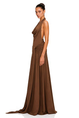 Minna Brown Halterneck Twisted Maxi Dress