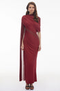 Mioara Red Asymmetrical Draped Cape Design Dress
