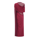 Mioara Red Asymmetrical Draped Cape Design Dress