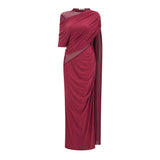 Mioara Red Asymmetrical Draped Cape Design Dress