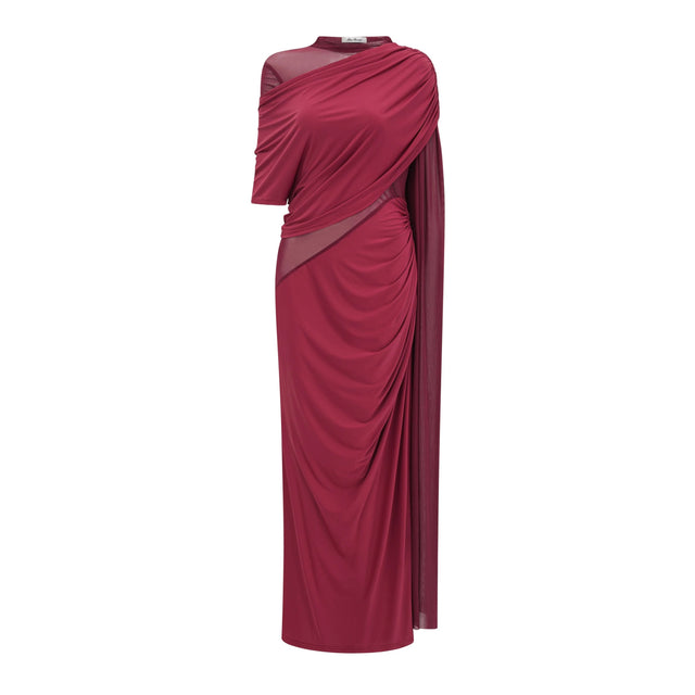 Mioara Red Asymmetrical Draped Cape Design Dress