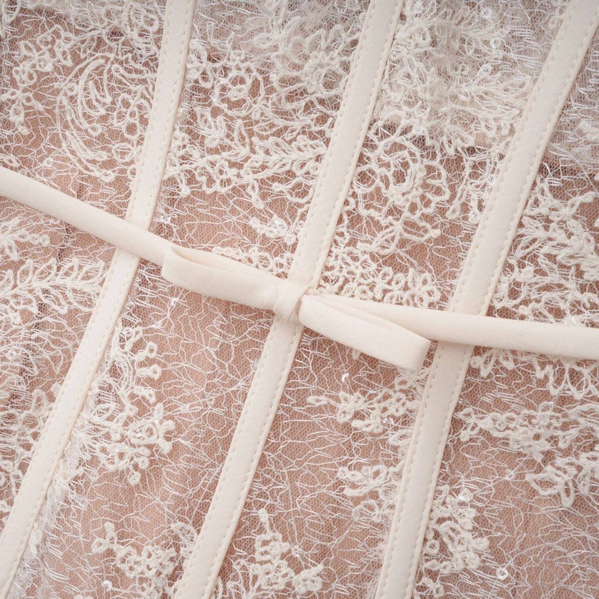 Mira Neutrals Lace Panel Tulle Midi Dress