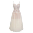 Mira Neutrals Lace Panel Tulle Midi Dress
