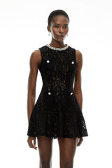 Mirabella Black Round Neck Floral Lace Mini Dress