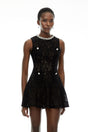 Mirabella Black Round Neck Floral Lace Mini Dress